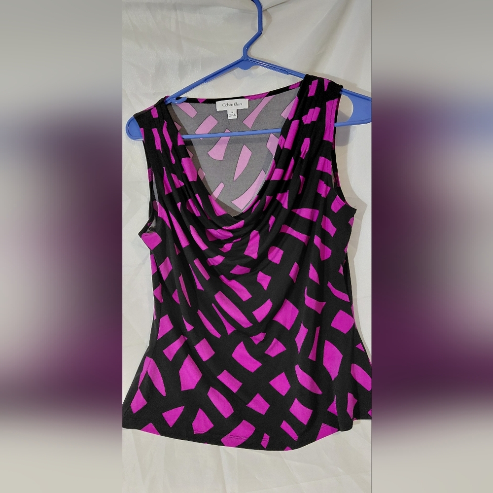 Calvin Klein Black Camisole with Bright Magenta Abstract Print